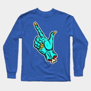 Pick Your Nose Zombie Pointing Finger Blue Cartoon T-Shirt Long Sleeve T-Shirt